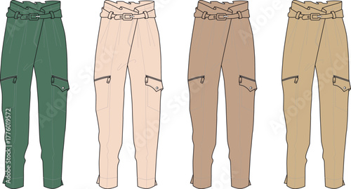 Fashionable trousers in four different colors with unique design details and practical pockets