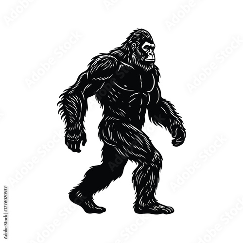 Bigfoot walking in a forest