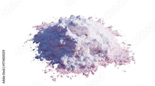 A pile of white powder with pinkish hues, isolated on a transparent background