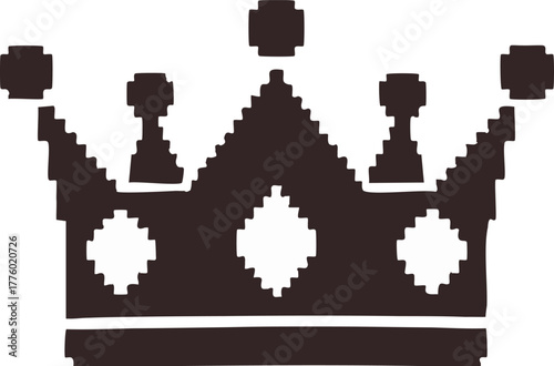 Pixel Art Crown Icon with Chunky Jewel Blocks Three-Point Diadem and Diagonal Glint Pixel in Front-Facing Silhouette
