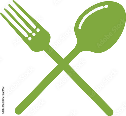 Flat Design Crossed Fork and Spoon Icon with Rounded Handles Slight Drop Shadow and Clean Front View