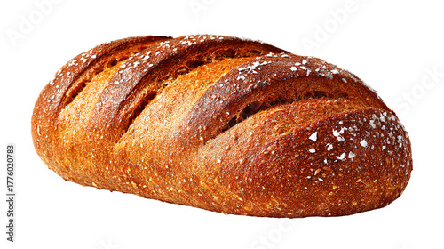 A rustic loaf of freshly baked artisan bread with a goldenbrown crust, scored on top and dusted with flour, isolated on transparent background