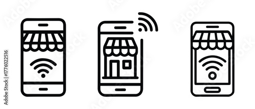 Online shopping icon set, mobile commerce vector symbol, smartphone store