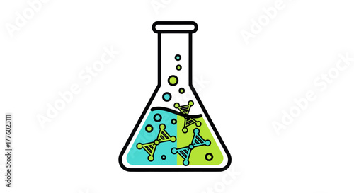 Vibrant test tube with DNA molecules for scientific research and innovative design, representing advancements in biotechnology and genetics