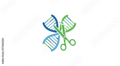 Cutting-edge gene editing concept with scissors and DNA strands, perfect for scientific innovation and modern biotechnology breakthroughs