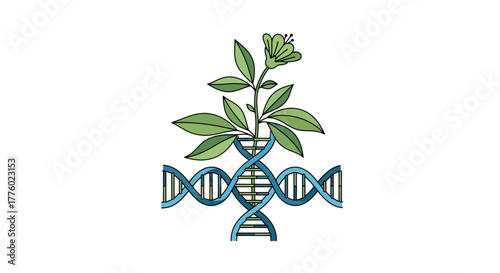 Discover scientific growth with this engaging plant illustration nestled in DNA, perfect for biology, biotechnology, and educational content.