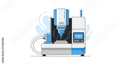 Modern laboratory machine conducting genetic research, a cutting-edge device for science and innovation, perfect for illustrating medical advancements
