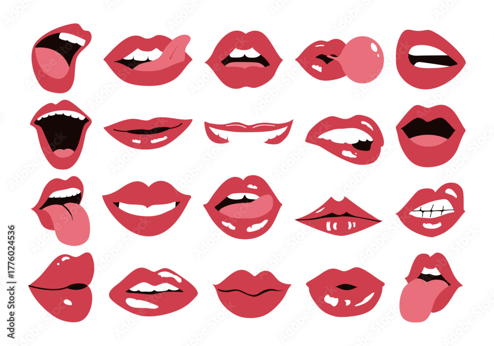 Obraz premium Red Lips Sticker Element