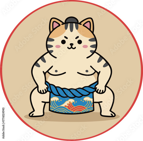 MinimalFlatDesign SumoCat Wrestler inDohyo -ミニマルフラットデザイン 相撲猫力士と土俵