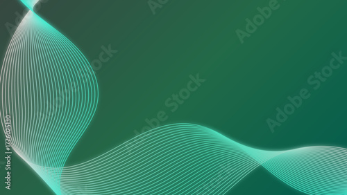 Abstract background featuring turquoise glowing curved lines on a dark gradient surface. Futuristic neon wave design suitable for digital art, technology, or creative wallpaper concepts.