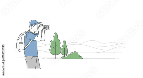 Photographer Capturing Nature: Minimalist Illustration