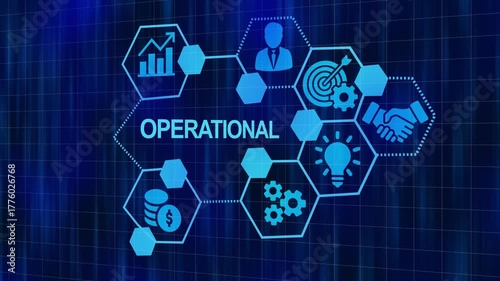 Operational processes illustrated with blue hexagon graphic on a dark blue background