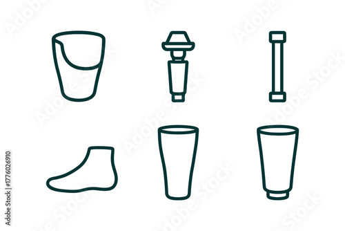 Prosthetic components set: socket, knee joint, pylon, foot, limb, cover.