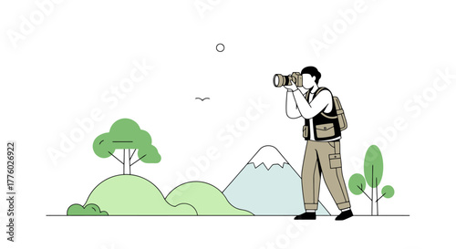 Vector Photographer Capturing Mountain Landscape