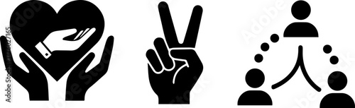 Charity Peace Community Icons Set.
