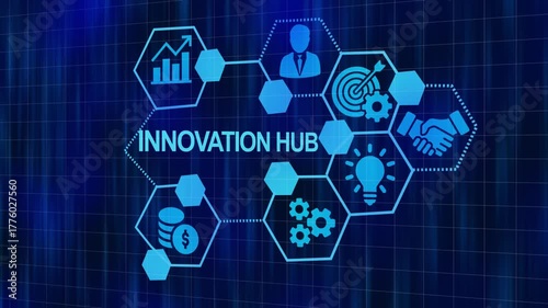 Digital innovation hub network concept showing business growth and collaboration