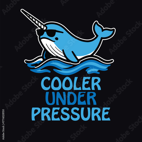 Narwhal cartoon with sunglasses on water cooler under pressure