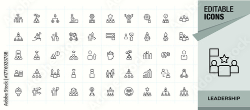 Set of Leadership line icon. Included strategy, leader, teamwork, work and more. Minimal icons set. Strategy icon set. Vector illustration in modern line style.