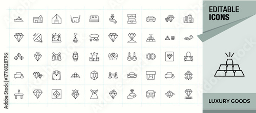 Luxury Goods line icon set. Fashion linear icon set. Thin web icons. Contain linear symbols beauty, goods, fashion, element, product and more. Vector illustration in modern line style.