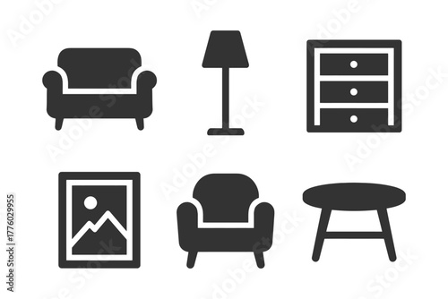 Set of minimalist icon designs for modern home furniture.