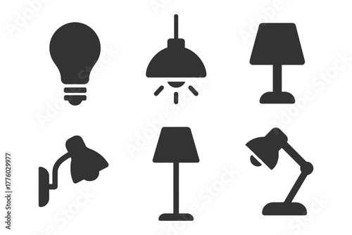 Collection of various lamp and light bulb icons.