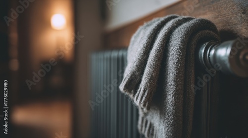 Warm sweater drying on a radiator for comfort