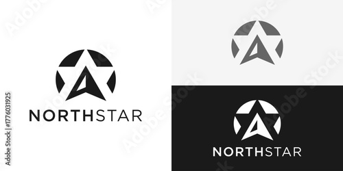 Creative simple northstar logo template. Circle compass with north star logo design vector illustration