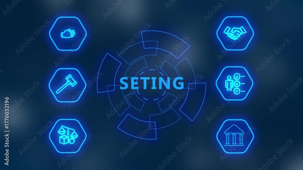 Management setting maintenance and fixing neon business, strategy, investment, management, marketing, innovation, technology, neon Business concept with thin line icons on black background .