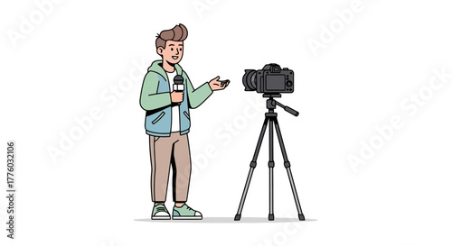 Reporter Interviewing with Camera Illustration