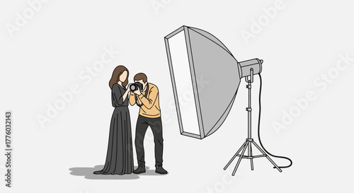 Photography Studio Scene: Model and Photographer with Softbox