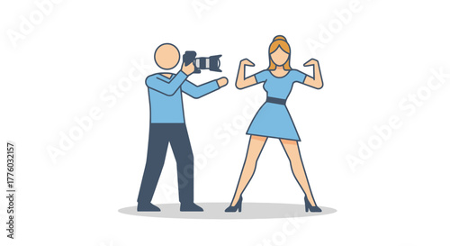 Fashion Photography: Vector Illustration of Model and Photographer