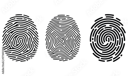 Digital Fingerprint Identity Icon Set: Biometric Security, ID, and Authentication Vector Graphics.