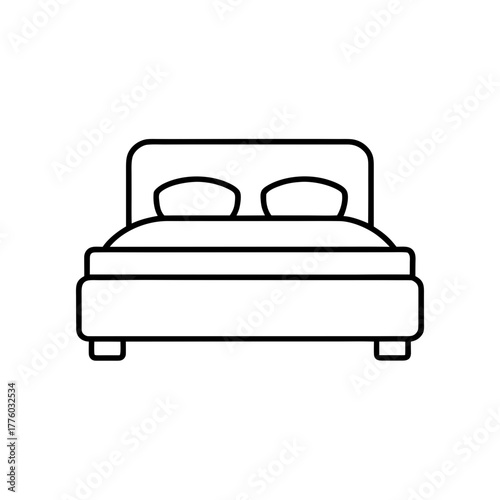 Illustration of a bed with pillows and headboard on transparent background