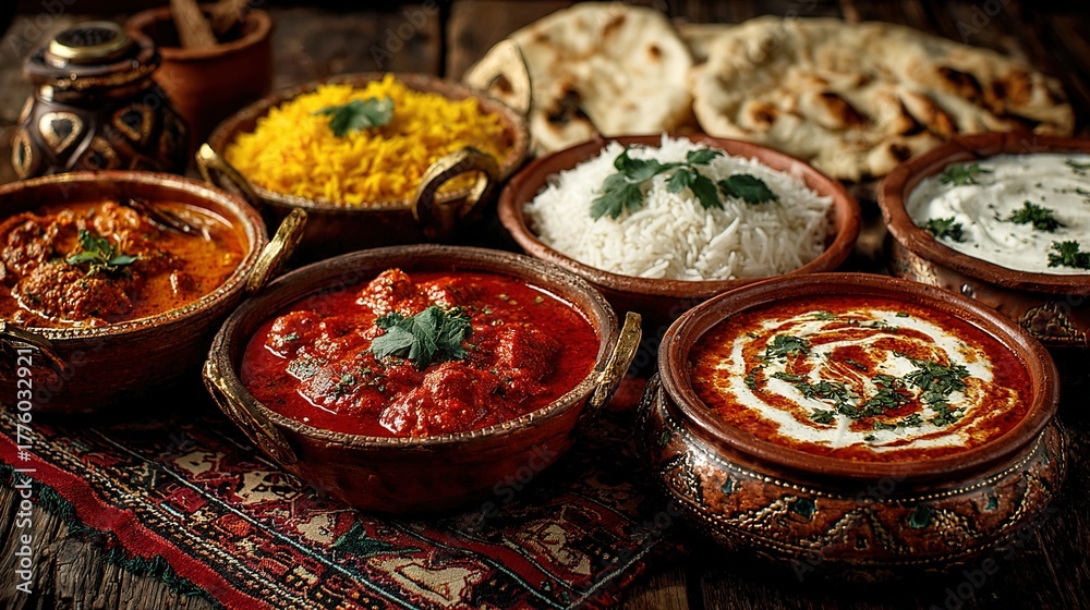 custom made wallpaper toronto digitalAssortment of indian food dishes including curry rice and bread on a table.