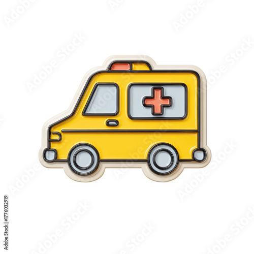 Wallpaper Mural A cartoonish yellow ambulance with a red cross, outlined in beige, on a transparent background Torontodigital.ca