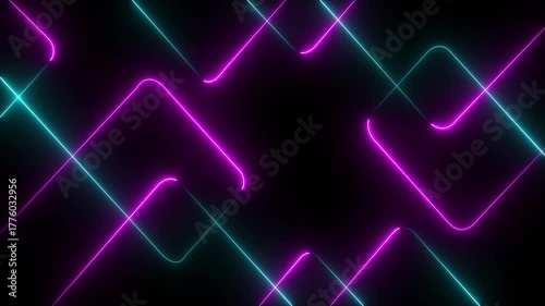  Abstract neon background with glowing lines sliding up Neon lights blinking lines moving animation. Seamless loop animation of glowing neon line. 4k animation .