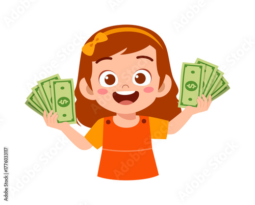 Happy Caucasian Girl Holding Money in Both Hands Excited About Her Savings Wealth and Future