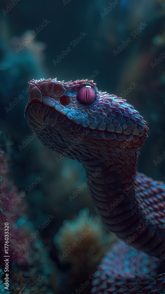 Fototapeta premium Closeup Purple Snake Head Underwater