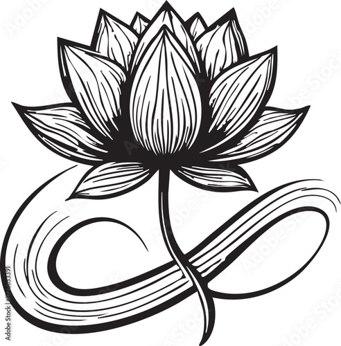Black and white lotus flower vector illustration for yoga, meditation, and spiritual designs eps silhouette