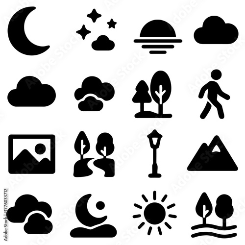 Iconic Landscape Collection: A curated set of illustrative icons offers a glimpse into various landscape elements.