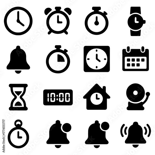 Time Elements: A comprehensive assortment of time-related symbols, meticulously crafted to represent the essence of time in all its forms, offering versatile visual solutions for various concepts.