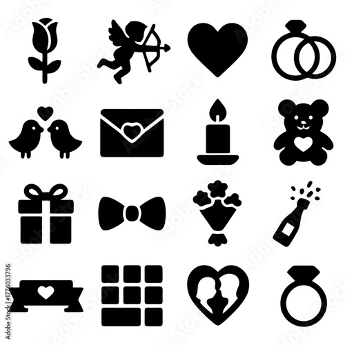 Valentine's Day Icon: A collection of charming Valentine's Day icons, each conveying sentiments of love, romance, and celebration, suitable for various design applications.