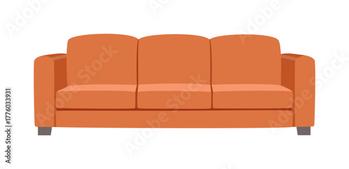 Isolated Orange Sofa with Three Seats in a Living Room Vector Illustration