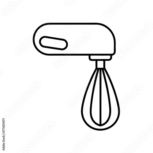 Outline illustration of a hand held kitchen mixer on transparent background