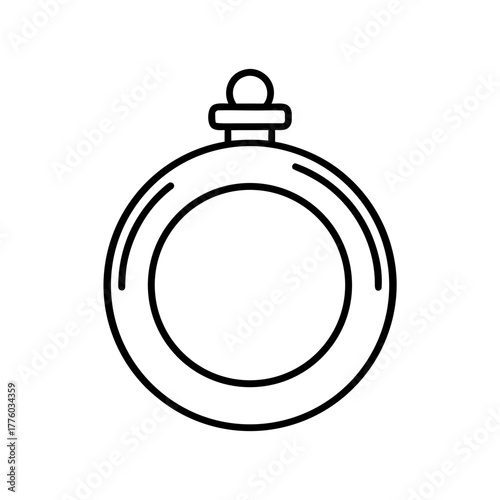 Outline drawing of a round flask with small stopper on transparent background