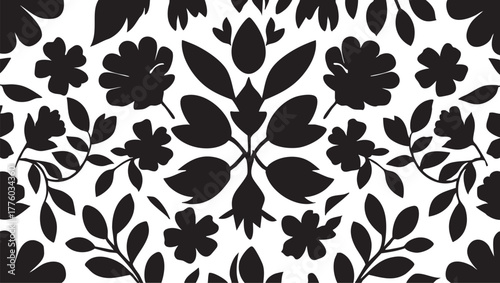 Black and white floral vector pattern - seamless flower design eps silhouette