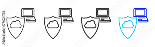 Cloud Security icon set collection in creative outline style for business and corporate projects featuring multiple thickness variations suitable for information technology design