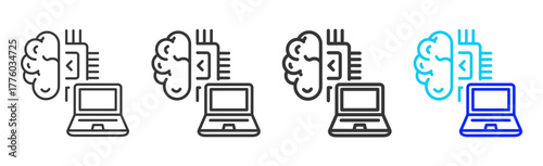 AI Computing icon set collection in creative outline style for business and corporate projects featuring multiple thickness variations suitable for information technology design