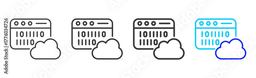 Cloud Data icon set collection in creative outline style for business and corporate projects featuring multiple thickness variations suitable for information technology design