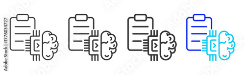 AI Report icon set collection in creative outline style for business and corporate projects featuring multiple thickness variations suitable for information technology design